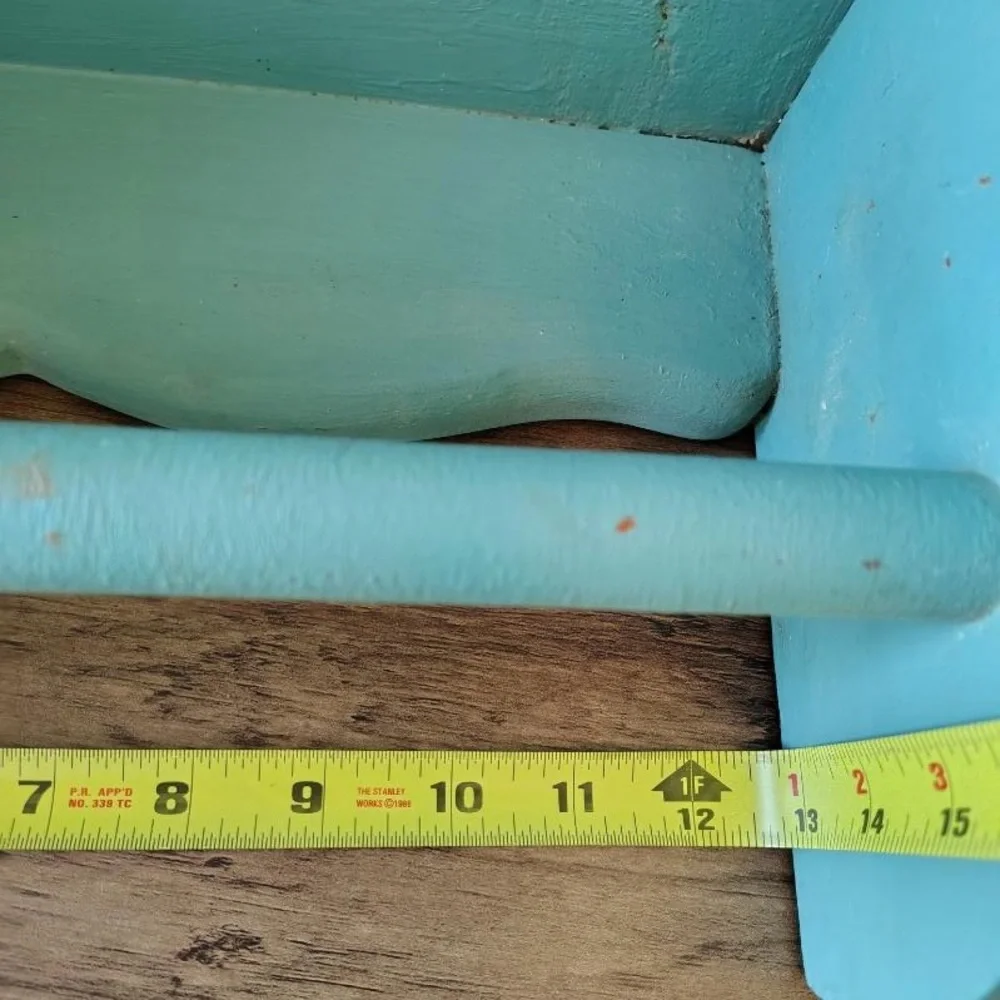 Vtg Wooden Display Hanging Shelf Towel Bar Painted Turquoise Beach Cottage Decor